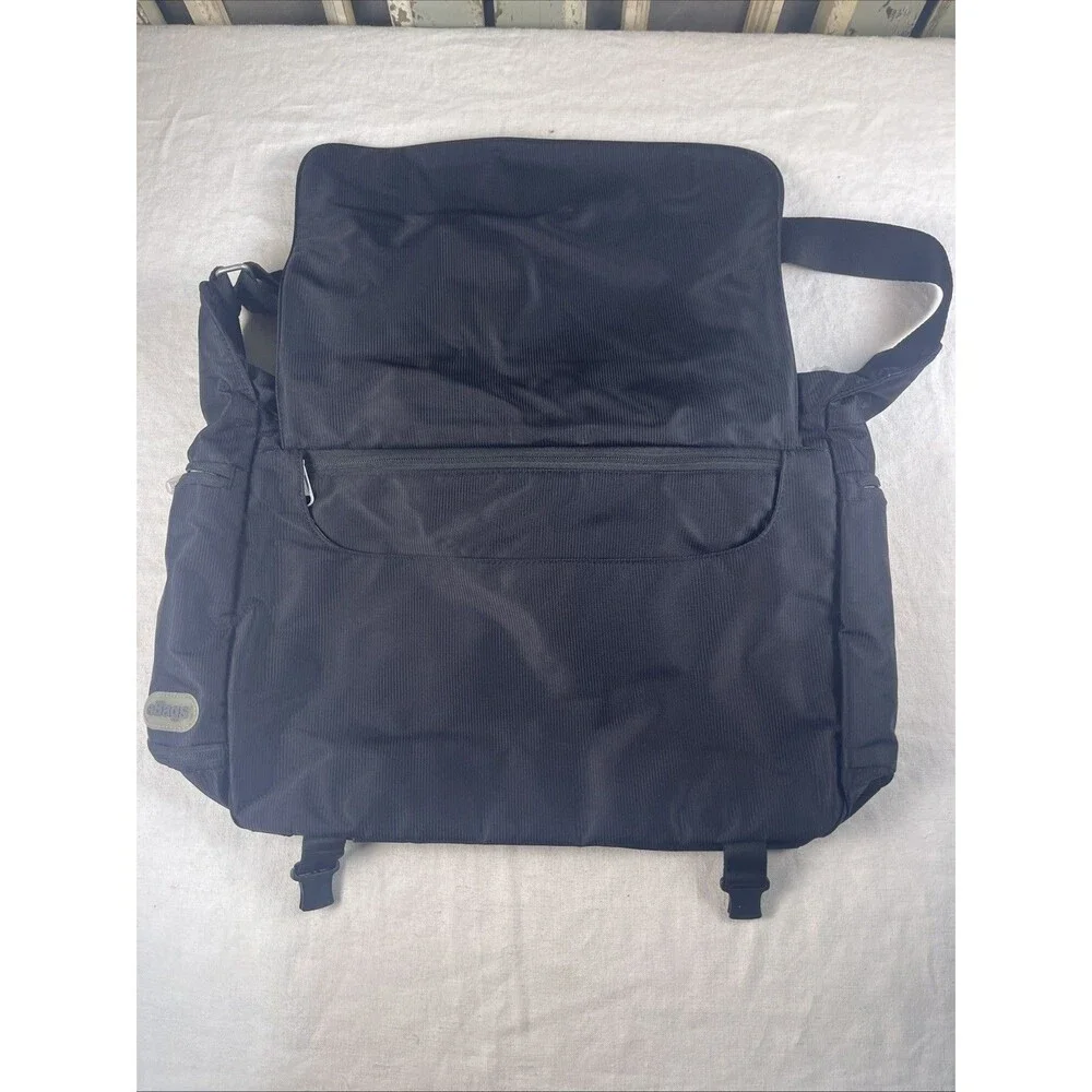eBags Black Nylon Messenger Bag Crossbody Travel Commuter Laptop Multi-Pocket